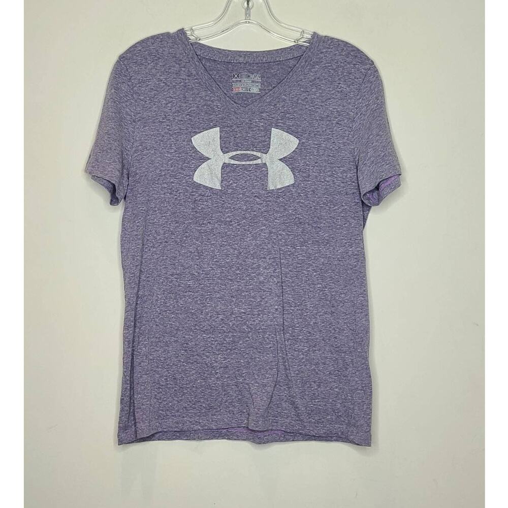 Under Armour heat gear light purple v-neck short sleeve shirt- medium